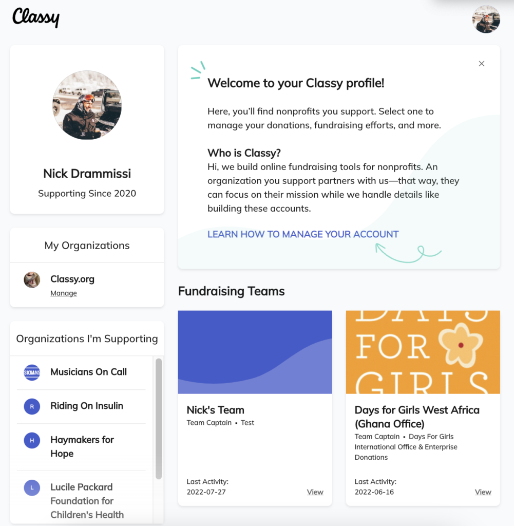 Tableau de bord de compte élégant
