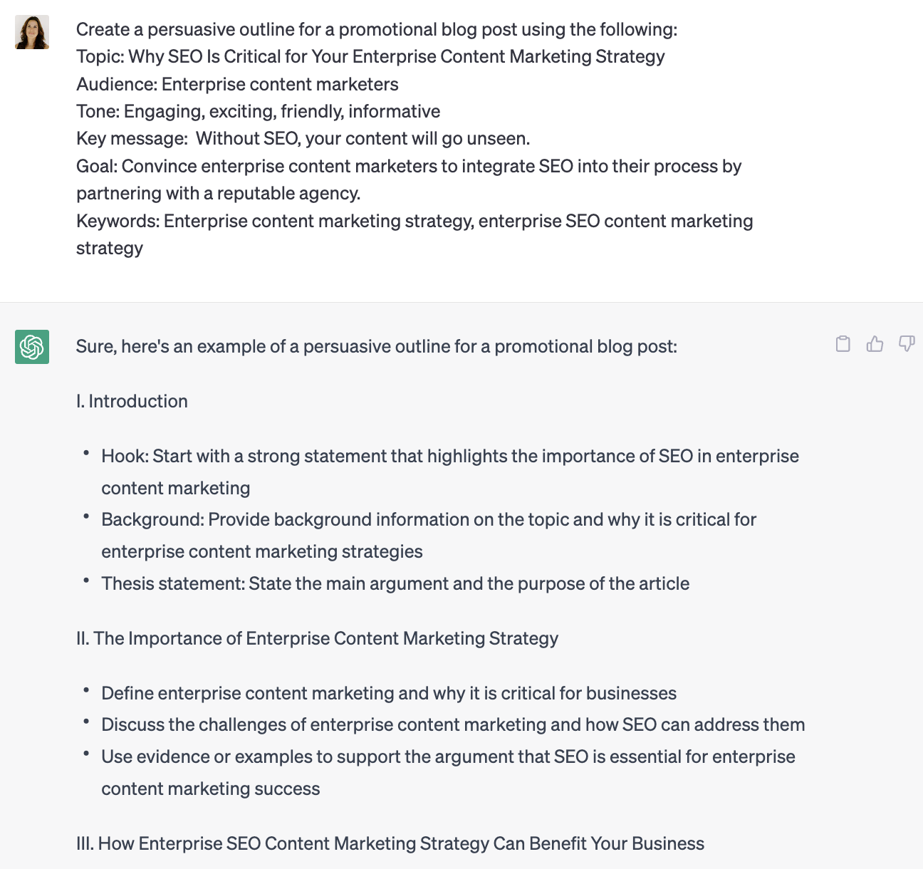 在 chatgpt 中創建有說服力的大綱