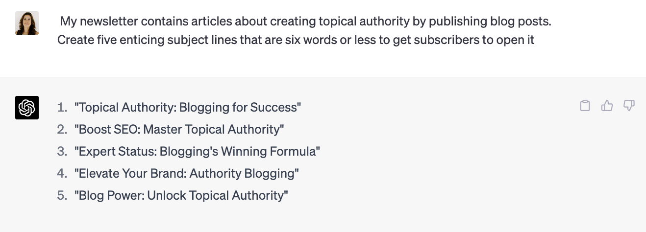 chatgpt 為時事通訊主題行編寫提示