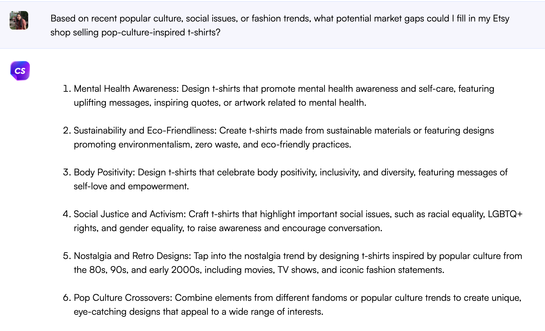 트렌드와 시장 격차를 식별하기 위한 ChatGPT 프롬프트 - Etsy용 ChatGPT