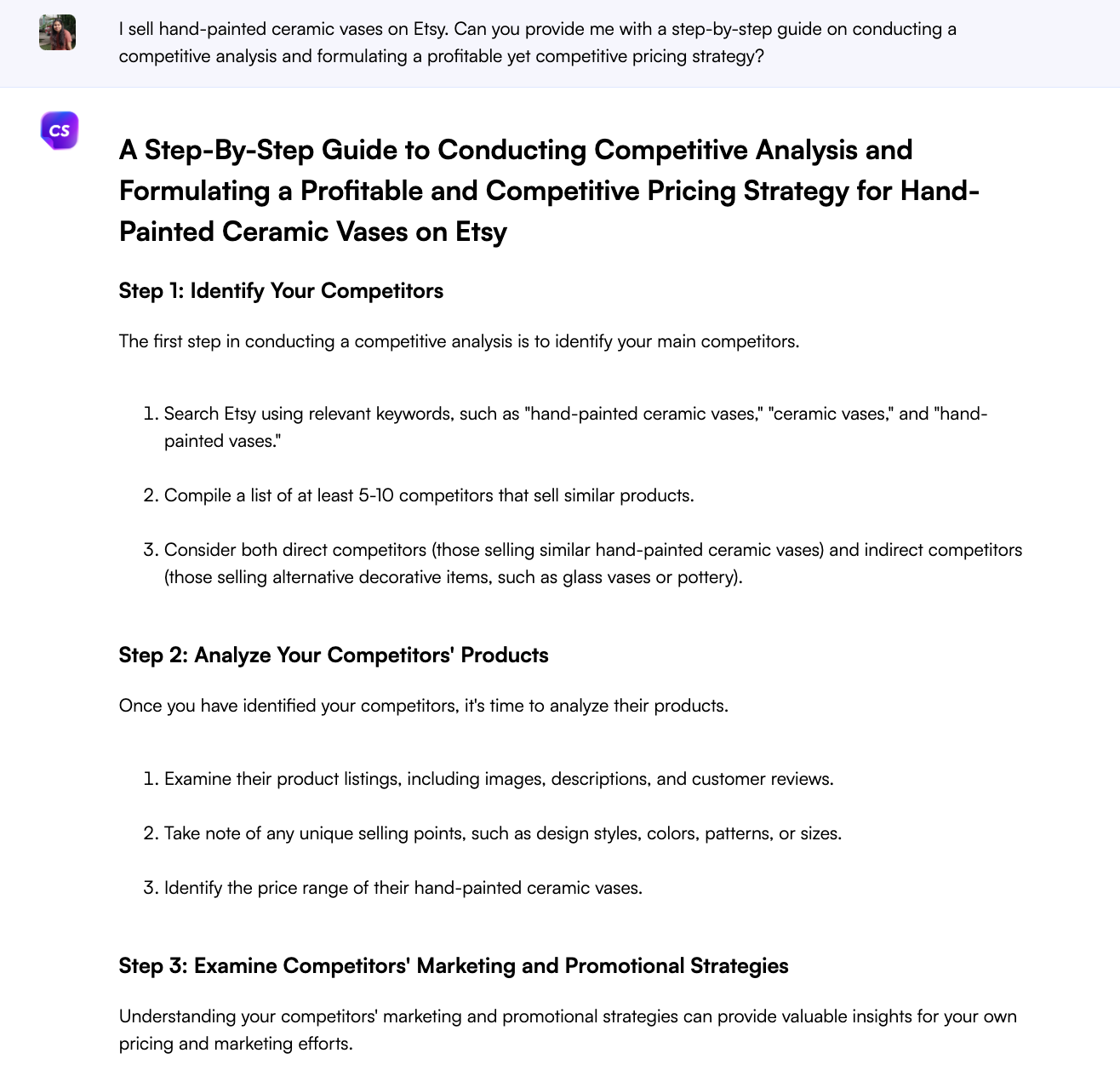 가격 전략 및 경쟁 분석을 위한 ChatGPT 프롬프트 - Etsy용 ChatGPT