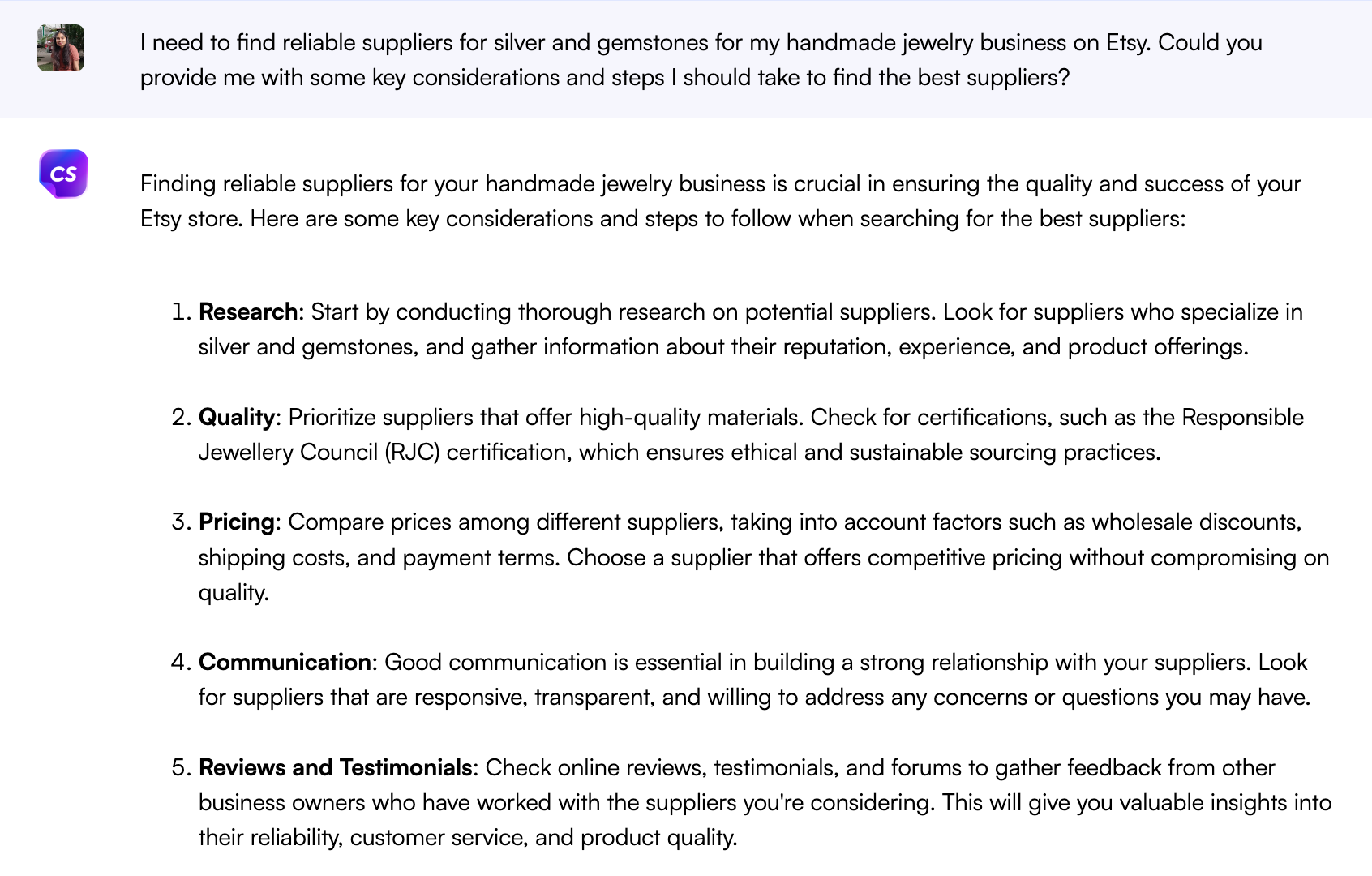 자재 및 공급업체 소싱을 위한 ChatGPT 프롬프트 - Etsy용 ChatGPT