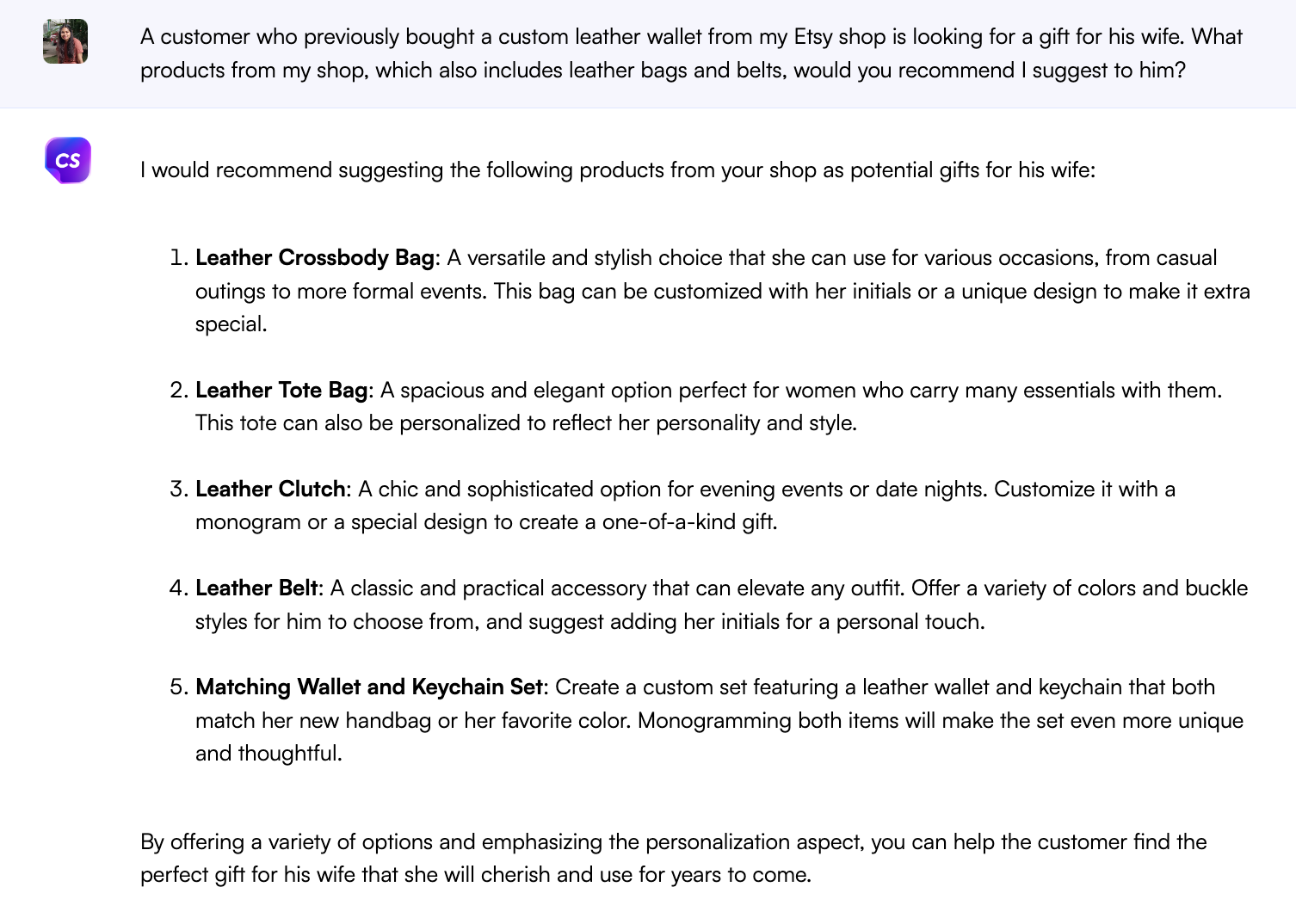 맞춤형 추천을 위한 ChatGPT 프롬프트 - Etsy용 ChatGPT