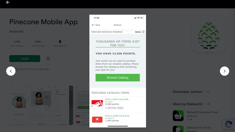 App per dispositivi mobili Pinecone Research
