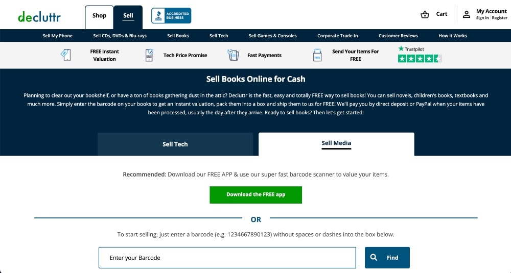 Tangkapan layar situs web penjualan buku Decluttr