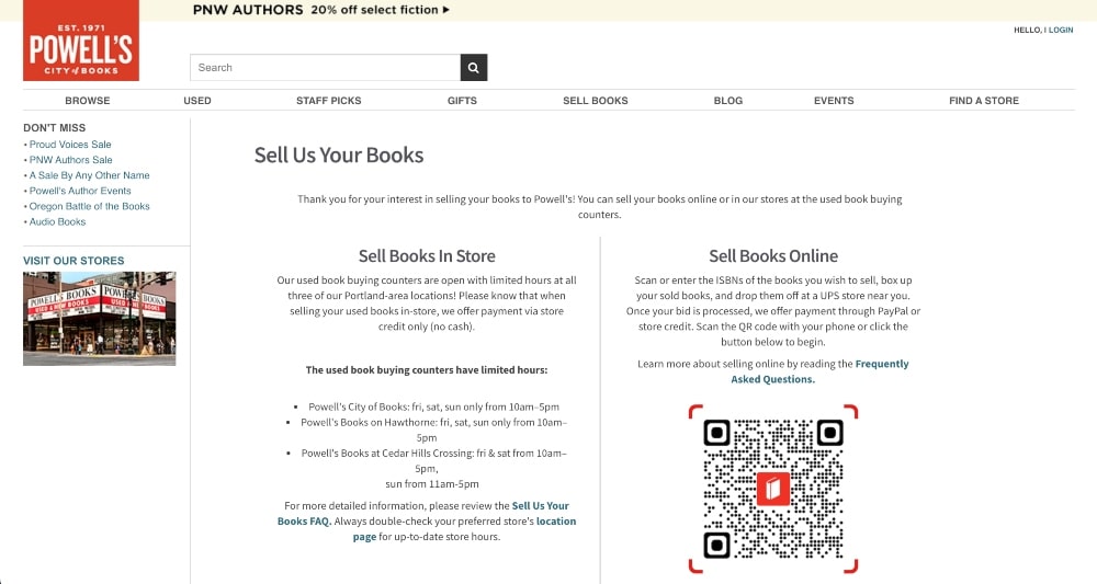Powell's Books kitapların nasıl satılacağı ekran görüntüsü