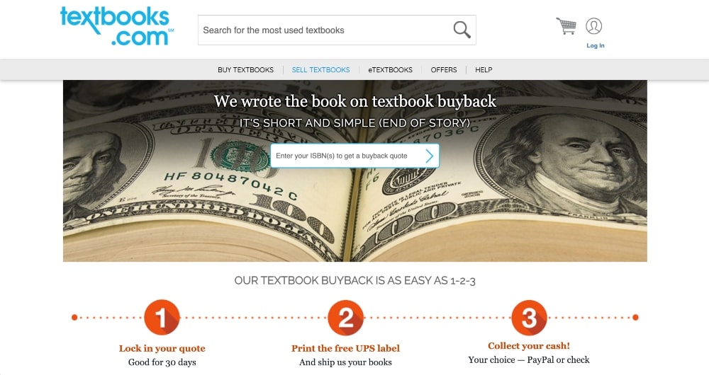 Textbooks.com vinde cărți captură de ecran a site-ului web