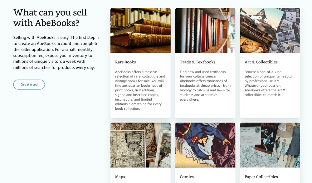 Screenshot dei servizi di vendita di libri di Abe