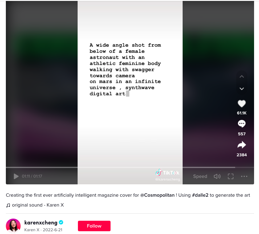 Cosmopolitan 雜誌 AI 製作的封面示例