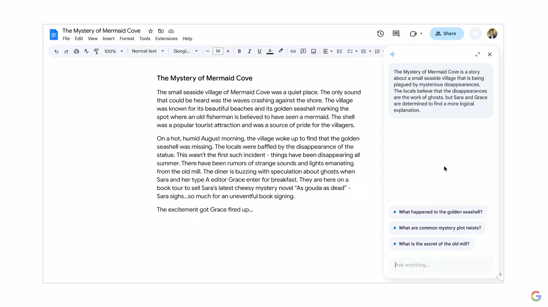 在文檔中使用 Google Sidekick 的屏幕截圖