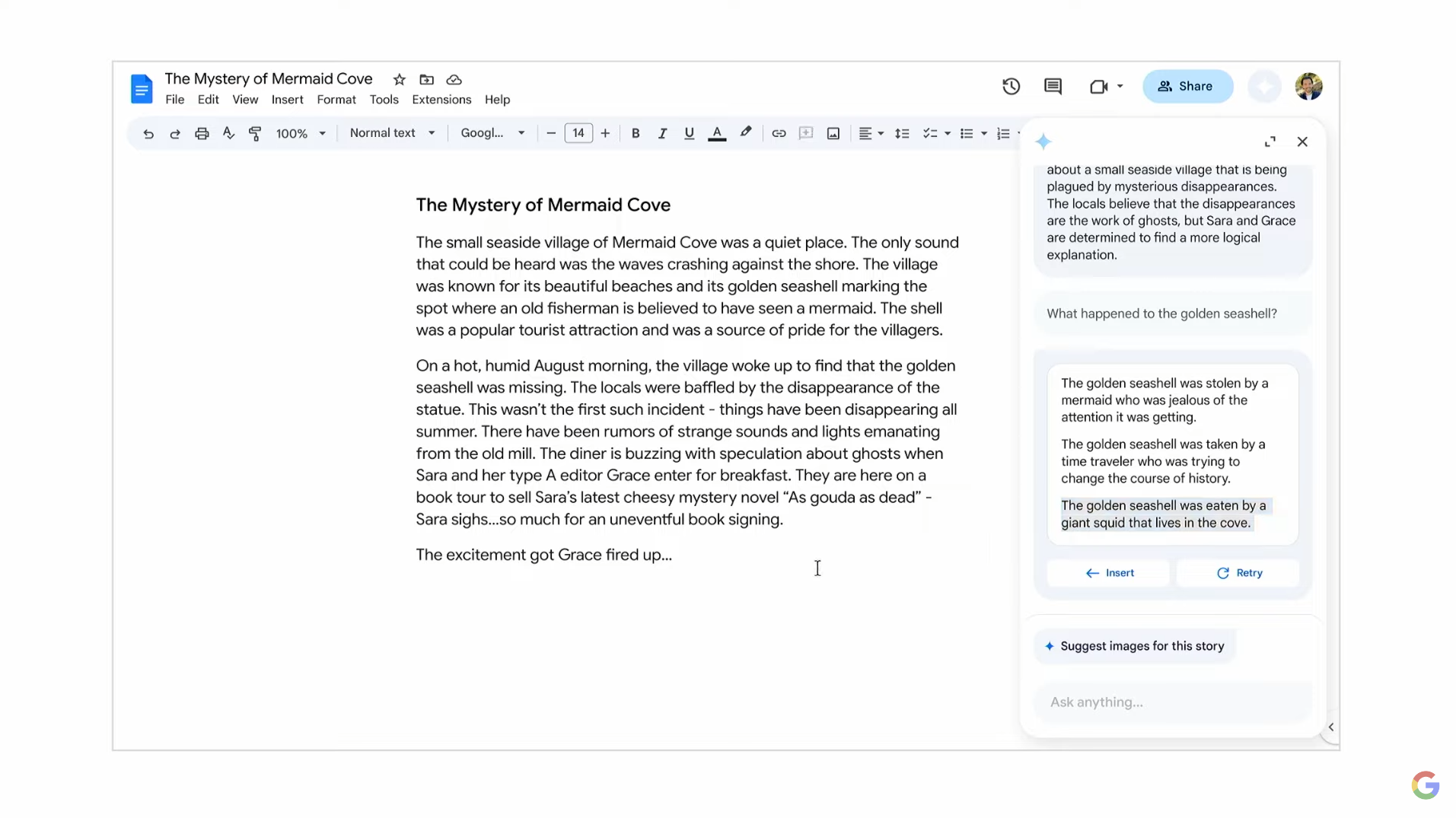 Google Sidekick 中建議提示的屏幕截圖