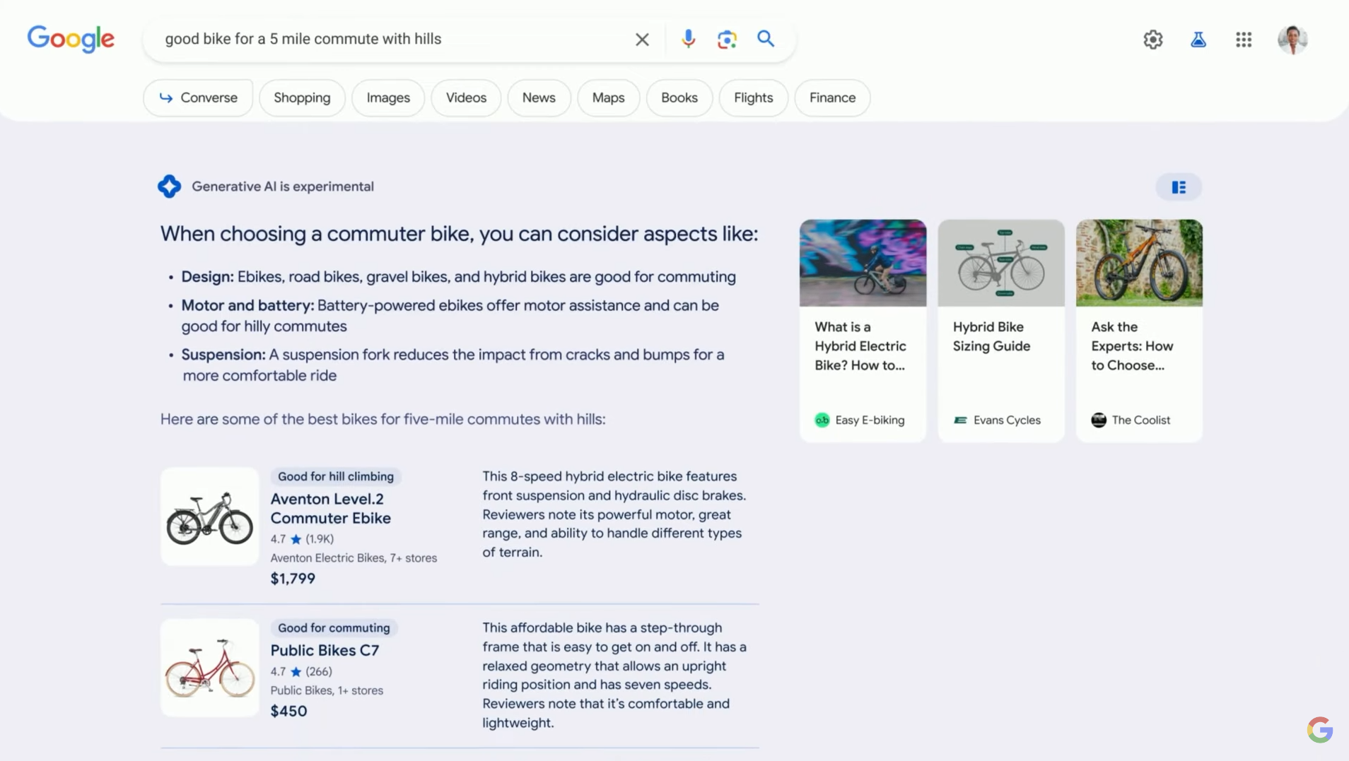 谷歌人工智能搜索購物問題結果截圖