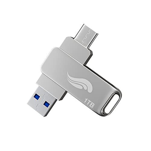 Unidade flash USB de 1 TB, unidade de polegar portátil tipo C para cartão de memória USB de 1000 GB, unidade USB de transferência de alta velocidade Photo Stick, design giratório, armazenamento de memória de dados externos, para laptop, telefone e PC