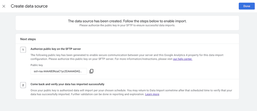 GA4는 공개 키를 제공합니다.