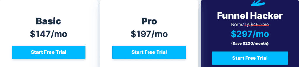 ClickFunnel الأسعار الشهرية