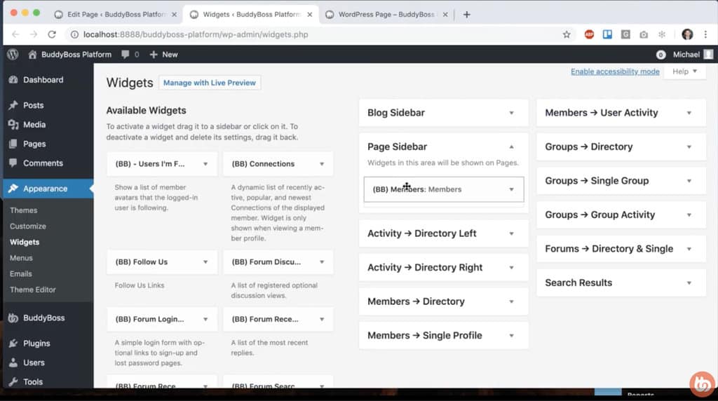 عناصر واجهة مستخدم منصة مجتمع BuddyBoss