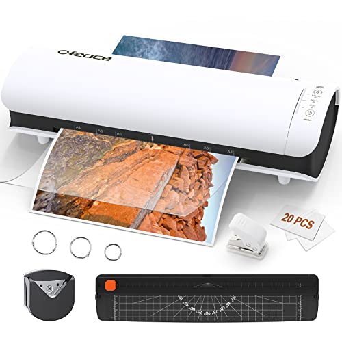 Plastificatrice, plastificatrice A4 6 in 1, plastificatrice a freddo e termica da 9 pollici, tagliacarte integrato, arrotondatore, perforatrice e anello di ferro, plastificatrice con 20 buste, 1 minuto di riscaldamento rapido