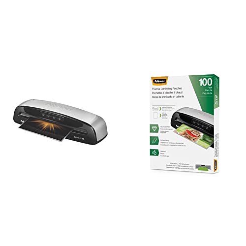Fellowes Saturn 3i 95 Plastificatrice Termica con Starter Kit Busta per Laminazione Autoadesiva, Buste da 9,5" e Buste per Laminazione Termica, Fogli Formato Lettera da 5mil, 9 x 11,5, Confezione da 100, Trasparente