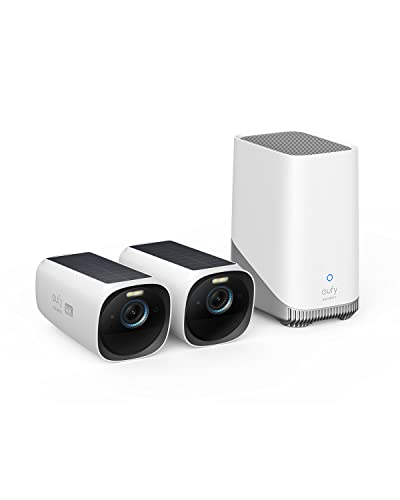 eufy security S330 eufyCam 3 2-Cam 套件，戶外無線監控攝像頭，帶太陽能電池板的 4K 攝像頭，永久電源，人臉識別 AI，可擴展本地存儲高達 16TB，無月費
