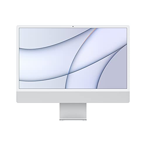 Computador de mesa multifuncional Apple 2021 iMac com chip M1: CPU de 8 núcleos, GPU de 7 núcleos, tela Retina de 24 polegadas, 8 GB de RAM, armazenamento SSD de 256 GB, acessórios correspondentes. Funciona com iPhone/iPad; Prata