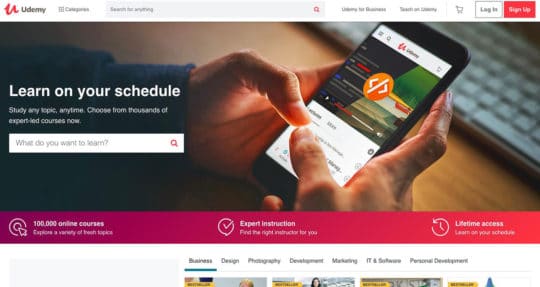 Contenido de la página de destino de Udemy