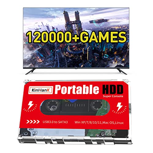 Zewnętrzny dysk twardy Kinhank 2 TB z ponad 120000 gier Retro, system gier Batocera 33, dysk twardy do laptopa/PC/Windows/Mac OS, kompatybilny z PS3/PS2/PS1/PSP/DC/MAME/ARTARI/SEGA SETURN, USB 3.0