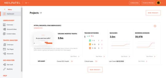 Ubersuggest-Proiecte