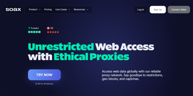 Captura de tela da página inicial do SOAX