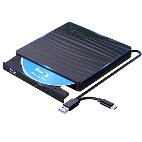 QDSYLQ 外置蓝光驱动器 BD/CD/DVD USB 3.0 Type-C 蓝光刻录机播放器读/写蓝光驱动器外置兼容笔记本电脑台式电脑适用于 Windows XP/7/8/10/11/MacOS HD