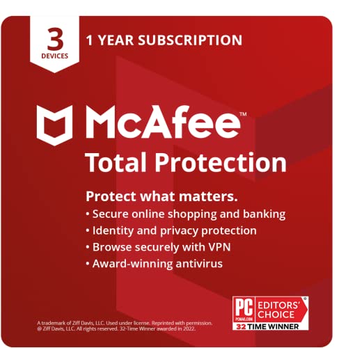 [الإصدار القديم] McAfee Total Protection 2022 | 3 جهاز | برنامج مكافحة الفيروسات لأمن الإنترنت | VPN ، مدير كلمات المرور ، مراقبة الويب المظلم | اشتراك لمدة عام | كود التحميل
