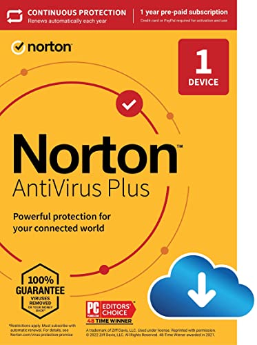 Norton AntiVirus Plus 2023 ، برنامج مكافحة الفيروسات لجهاز واحد مع التجديد التلقائي - يتضمن مدير كلمات المرور وجدار الحماية الذكي والنسخ الاحتياطي السحابي للكمبيوتر الشخصي [تنزيل]