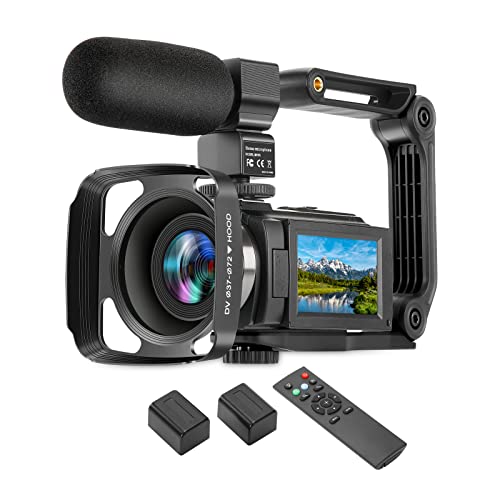 Videocámara WZX 4K, Ultra HD WiFi 60FPS 48MP 16X Zoom digital, cámara de vlogging de visión nocturna con pantalla táctil, cámara de YouTube con micrófono externo, control remoto, parasol, estabilizador