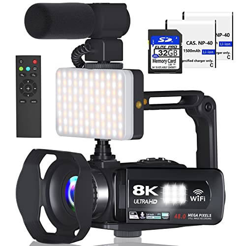 VETEK Videocámara 8k Videocámara 48MP UHD WiFi IR Visión Nocturna Vlogging Cámara para YouTube, Zoom Digital 18X 3.0“ Pantalla LCD Cámara Digital con Micrófono, Tarjeta SD 32G, Control Remoto y 2 Baterías
