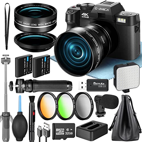 Cámaras digitales 4K para fotografía, cámara Vlogging de 48MP para Youtube con micrófono, WiFi, filtro de 3 colores y empuñadura de trípode, cámara de video con lente gran angular y macro, kit creador de contenido y cámara de viaje