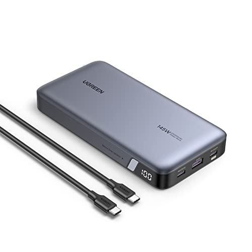 UGREEN 145W 移动电源 25000mAh 便携式充电器 USB C 3 端口 PD3.0 电池组数字显示,65W 快速充电,兼容 MacBook Pro、笔记本电脑、iPhone 14 系列、三星、AirPods 等