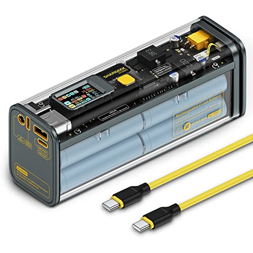 Shargeek 便携式充电器,Storm 2 100W 25600mAh 笔记本电脑移动电源,全球首款带 IPS 屏幕的透视电池组,DC 和 2 个 USB C 和 USB 端口,适用于 MacBook Pro/Dell XPS、iPad/iPhone 13 等