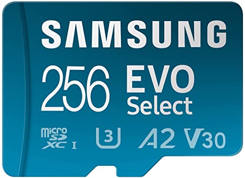 SAMSUNG EVO Select Micro SD Bellek Kartı + Adaptör, 256 GB microSDXC 130 MB/s Full HD ve 4K UHD, UHS-I, U3, A2, V30, Android Akıllı Telefonlar, Tabletler, Nintendo-Switch (MB-ME256KA/AM) için Genişletilmiş Depolama )
