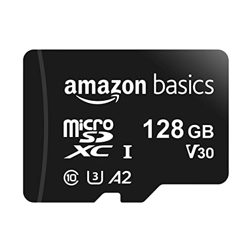 Amazon Basics microSDXC Bellek Kartı, Tam Boyutlu Adaptör, A2, U3, 100 MB/sn'ye kadar Okuma Hızı, 128 GB, Siyah/Özelleştirilmiş