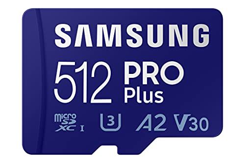 SAMSUNG PRO Plus + Adaptör 512 GB microSDXC 160 MB/sn'ye kadar UHS-I, U3, A2, V30, Android Akıllı Telefonlar, Tabletler, Go Pro ve DJI Drone için Full HD ve 4K UHD Hafıza Kartı (MB-MD512KA/AM)