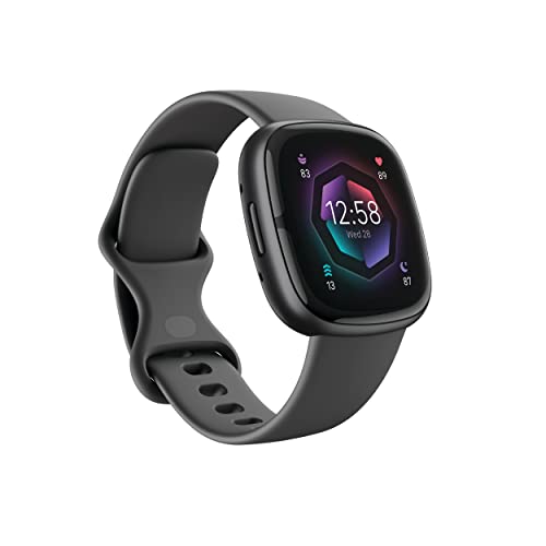 Fitbit Sense 2 Fortschrittliche Gesundheits- und Fitness-Smartwatch mit Tools zum Stress- und Schlafmanagement, EKG-App, SpO2, 24/7-Herzfrequenz und GPS, Shadow Grey/Graphit, Einheitsgröße (S- und L-Bänder im Lieferumfang enthalten)