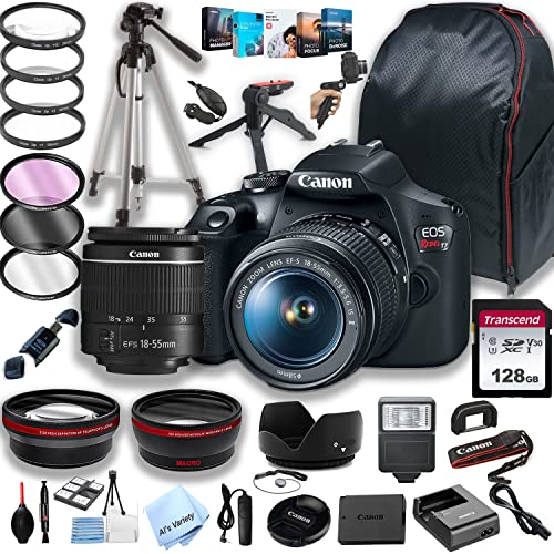 Canon EOS Rebel T7 DSLR Camera w/EF-S 18-55mm F/3.5-5.6 Zoom Lens + 128GB Memory + Case+ Steady Grip Pod + Tripod + Filters + Remote + Lenses + Software + More (42pc Bundle)