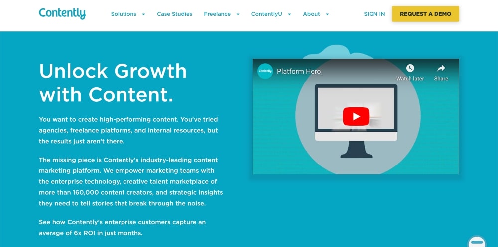 Capture d'écran du site Contently