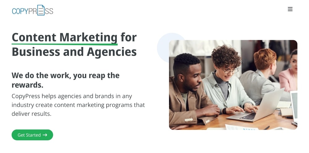 Capture d'écran du site Web de CopyPress