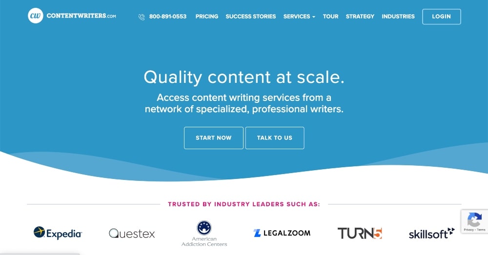 Capture d'écran du site Web de ContentWriters
