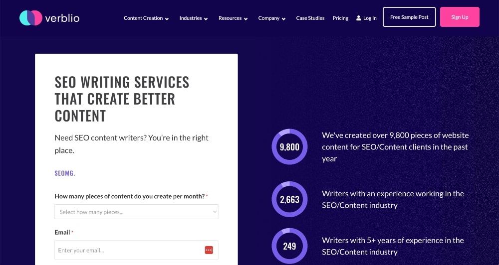 Capture d'écran du site Verblio