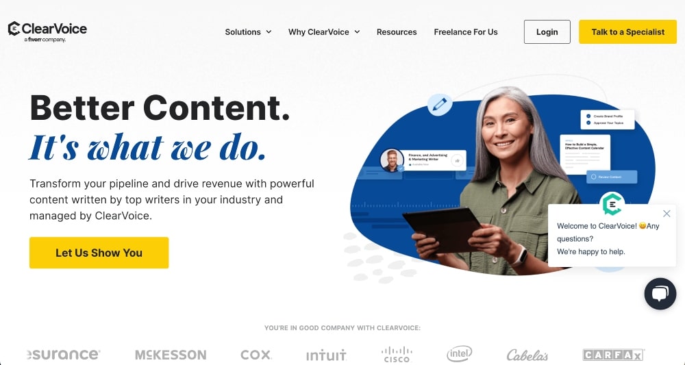 Capture d'écran du site Web ClearVoice