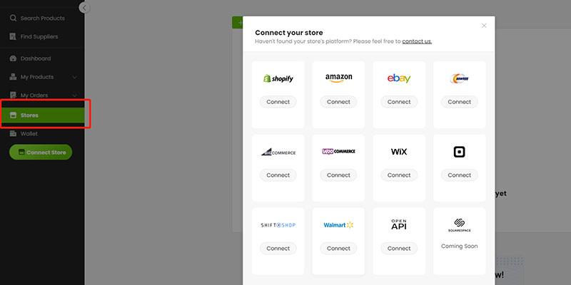 Pestaña Tienda en el panel de control de Doba