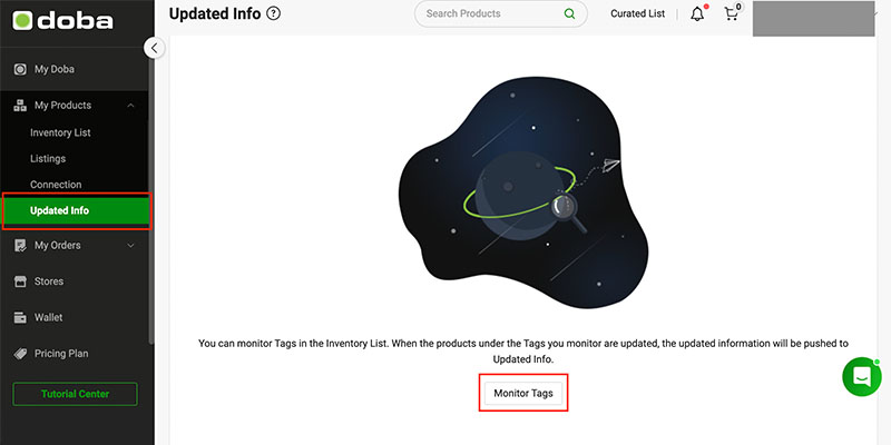 Pestaña de información actualizada en el panel de control de Doba