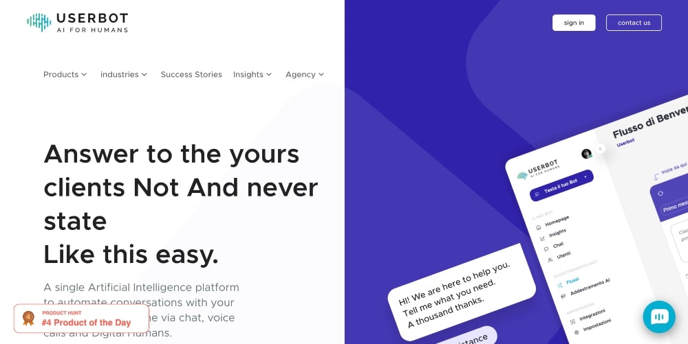Screenshot der Userbot.ai-Website