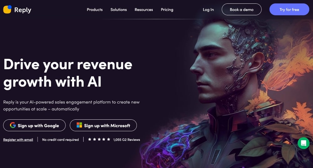 Screenshot der Reply.io-Website